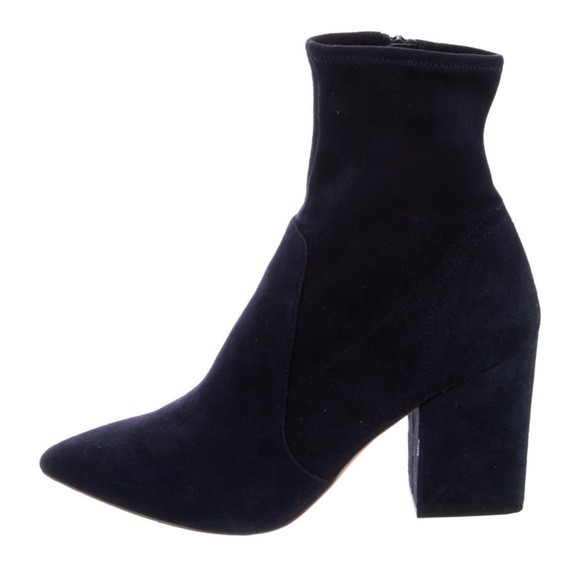 Loeffler Randall Dark Blue Suede Heeled Sock Booties - Picture 3 of 7